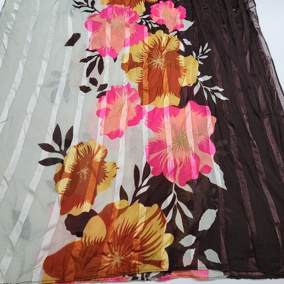 Accordion Pleated Rectangle Scarf Brown Gray Pink Floral Polyester 23"x60" B&K - Picture 3 of 8